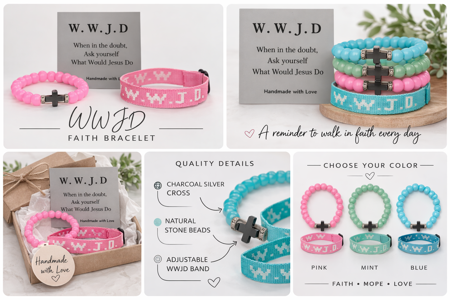 WWJD Faith Bracelet Set – Cross & What Would Jesus Do